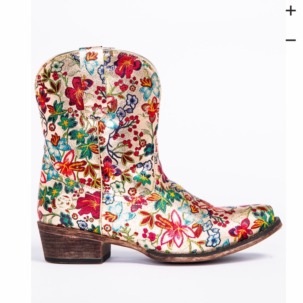 ROPER Ingrid Gold Floral Snip Toe Western Booties